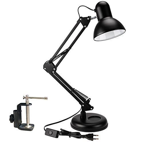 Preisvergleich Produktbild Powerking Architect Arbeitsplatzleuchte, verstellbare Schreibtischlampe mit Schwenkarm und Klemme, klassische Tischleuchte zum Lesen im Büro zu Hause (Schwarz)