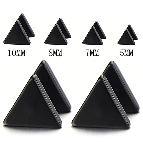 7Mm Unisex Stainless Steel Black Triangle Screw Stud Earrings For Man And Women, 2Pcs #TOP1