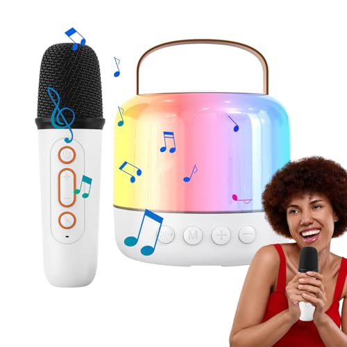 Máquina de karaoke portátil, máquina de canto de karaoke - Altavoces de audio inalámbricos recargables pequeños karaoke máquina - Altavoces portátiles con luces LED, amplificador, micrófono para acamp