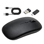 Wireless USB C Mouse Bluetooth 5.1 Dual Mode Magic Mouse Alternative for MacBook Pro Air iPad Laptop Mac PC Desktop Computer Rechargeale Slim Silent Office Mice with USB-C Adapter 2.4 GHz USB (Black)