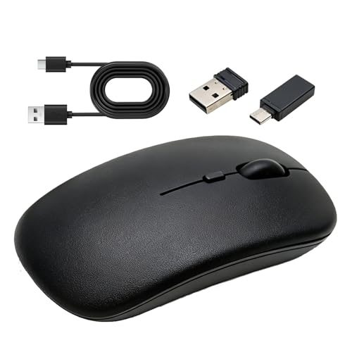 Wireless USB C Mouse Bluetooth 5.1 Dual Mode Magic Mouse Alternative for MacBook Pro Air iPad Laptop Mac PC Desktop Computer Rechargeale Slim Silent Office Mice with USB-C Adapter 2.4 GHz USB (Black)