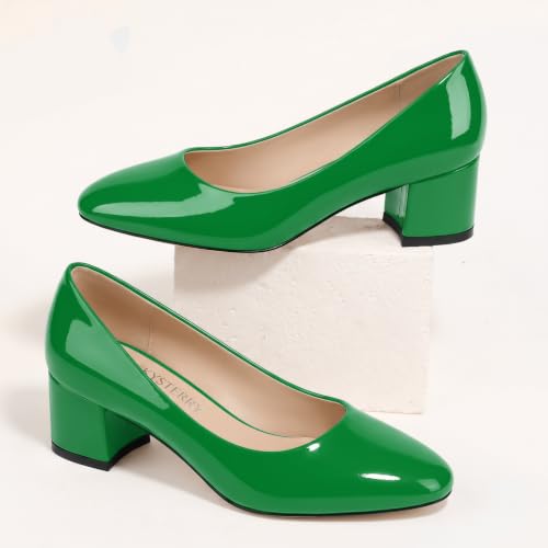 Image of SKYSTERRY Women's Low Heel Dress Pumps Shoes 2 Inch | Low Chunky Block Heel Pumps, Closed Round Toe Heels, Patent Leather Office Work Wedding Pumps Shoes