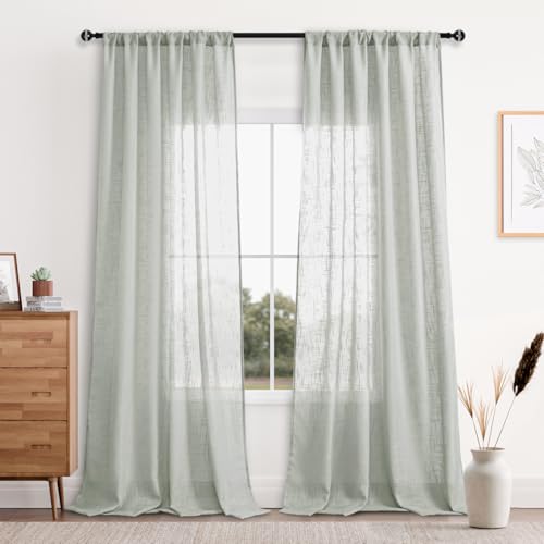 DWCN Grey Faux Linen Sheer Curtains, 2 Panels, 52x96 Inch
