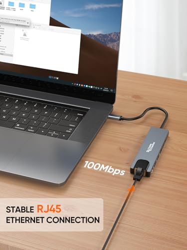Image of CableCreation 6 in 1 USB C Hub Multiport USB-C Adapter(Lite Series),Type C Dongle Docking Station,4K HDMI,USB 3.0,100M RJ45 Ethernet,100W PD,USB 2.0 and USB-C Data for iPhone 15 Pro Max