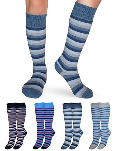 OCERA 4 Paar Kinder Thermo Kniestrümpfe für Kinder im Farbmix - Ringel 31/34