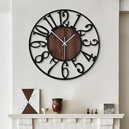 LEIKE Large Wall Clocks,Silent,Non Ticking,Battery Operated Rustic Round Modern Big Wood Wall Clock