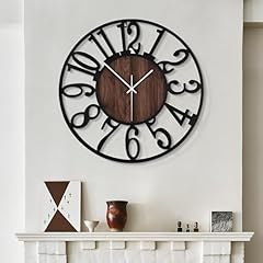 LEIKE Large Wall Clocks,Silent,Non Ticking,Battery Operated Rustic Round Modern Big Wood Wall Clock
