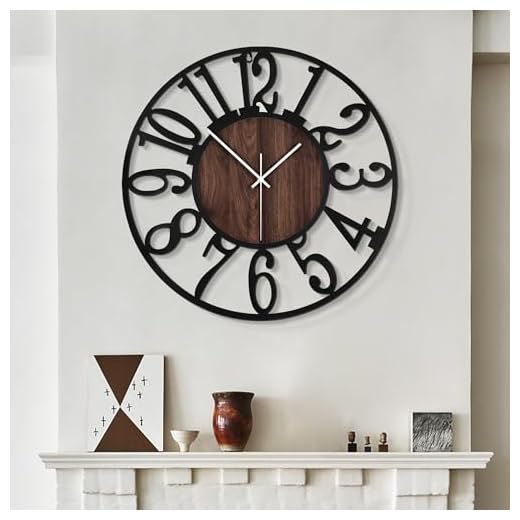 LEIKE Large Wall Clocks,Silent,Non Ticking,Battery Operated Rustic Round Modern Big Wood Wall Clock for Living Room, Bedroom,Kitchen,Farmhouse,Office,Home Decor-16 Inch(Black-Arabic Number)