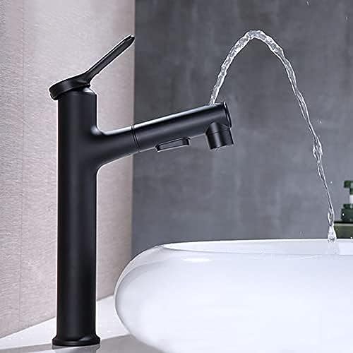 Mitigeur de lavabo noir mat avec douchette extractible 3 modes pour cuisine et bain