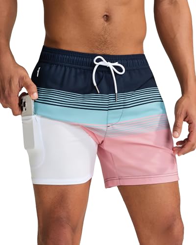 maamgic Mens Swim Trunks with Compression Liner 5" Stretch Beach Shorts Quick Dry with Zipper Pockets No-Chafing Board Shorts