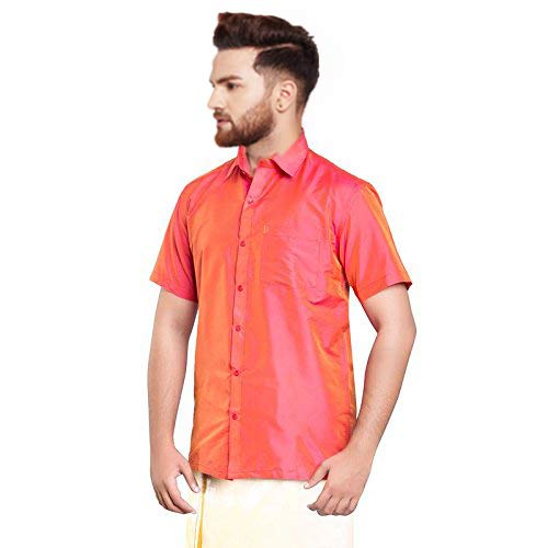 Image of SJS-Men's Half Sleeve Solid Art Silk Shirt