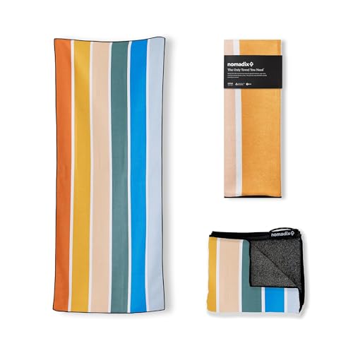 Nomadix-Original-Towel-Perfect-for-Beach-Pool-Travel-Camping-Yoga-Made-with-Recycled-Materials-Super-Absorbent-Sand-Resistant-Stripes-Retro-725-x-30 Nomadix Original Towel - Perfect for Beach, Pool, Travel, Camping, Yoga - Made with Recycled Materials - Super Absorbent - Sand Resistant - Stripes Retro - 72.5" x 30" - Image 1