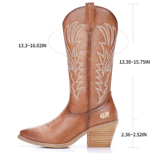 Cowgirl Boot for Women's, Western Retro Classic Mid-Calf Boot Embroidered Pointed Toe Chunky Heel for Ladies Festival Boots3