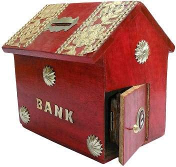 Skytouch Shoppee Handmade Wooden Money Bank Hut Style Kids Piggy Coin Box HUT Shape Piggy Bank/Money Bank for Kids and Adult (red) Gifts for Kids, Girls.