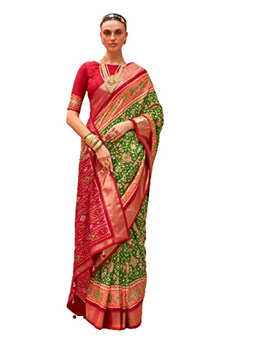 Sari en soie semi-cousu Vert Mehndi 8311 | Robe traditionnelle indienne femme