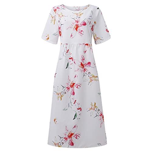 Tea Party Dress For Women 2023 Casual Summer Boho Beach Sun Midi Floral Dress Spring Fashion Short Sleeve O Neck Sexy Maxi Trendy Plus Size Dress Vestidos Elegantes De Mujer Para Fiesta Pink Xxl #TOP2