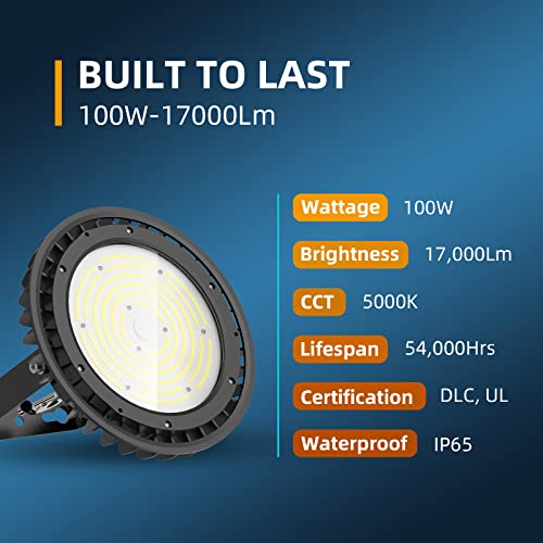 Adiding Ufo Led High Bay Light 150W Bright 170Lm/W Dlc Listed 25,500Lm 0-10V Dimmable Shop Light Ac100-277V With 6.56Ft Us Plug Power Cable, Rotatable Bracket For Barn, Warehouse, Workshop, Storage #TOP2