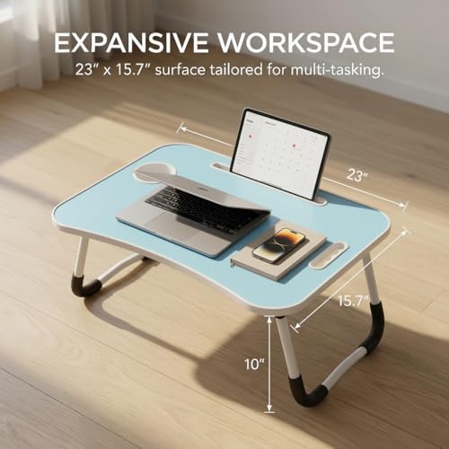 Image of BUYIFY 23 inch Foldable Lap Desk for Laptop Writing w /Cup Holder Blue