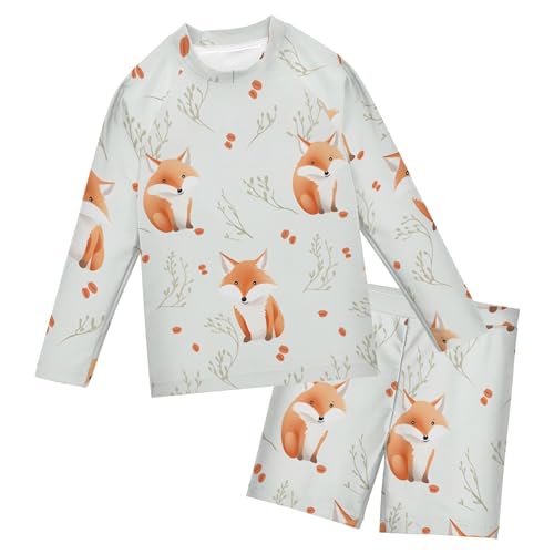 Fox Animal Cute Baby Boys' Toddler Long Sleeved Rashguard Swim Bathing Suit Set B0402783