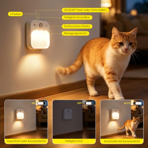 AmmToo Nachtlicht mit Bewegungsmelder, USB-C Wiederaufladbar 2 Stück Lamp – Bild 2