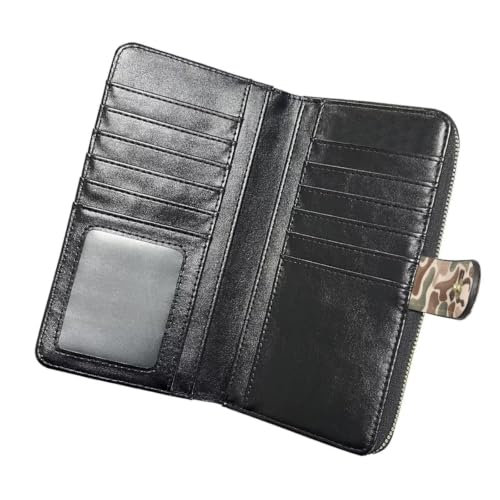 Image of COEQINE Ladies Wallets Pink Leopard Heart Black Printed Leather Phone Long Clutch Purses Check Coin Change Holder