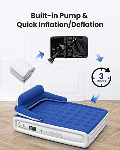 Idoo Air Mattress With Headboard, Queen Size Airbed With Built-In Pump, Blow Up Mattress Backrest, Large Double Airbeds For Adults For Bedroom, Fast Inflatable Deflatable, Easy To Storage #TOP2