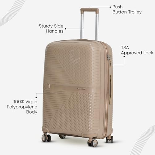 Image of 2 Pc Set 50 cms & 61 cms- Small (Cabin) & Medium Polypropylene 360 Degree 8 Wheels Trolley Bag for Travel Hard Case Luggage, Combination Lock with 3 Yrs Warranty (Coffee)