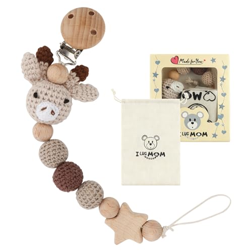 Bohrma Handgemachte Kaninchen Design für Kinderwagen 2-in-1 Schnullerkette Cup Catcher BPA-frei Sicherheitsgurt für Verstellbarer Kinderwagenkette zum Aufhängen von Trinkbecher Halteriemen