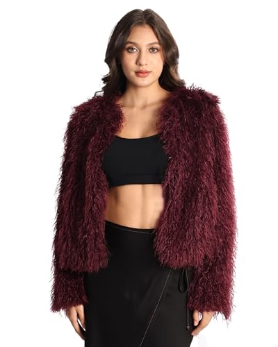 Women's Faux Fur Coat Fluffy Long Sleeve Vintage Shaggy Warm Jacket