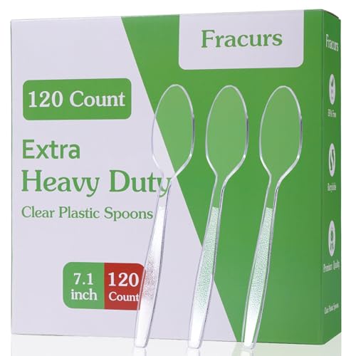 Fracurs 120 Count Extra Heavy Duty Plastic Spoons, 7.1