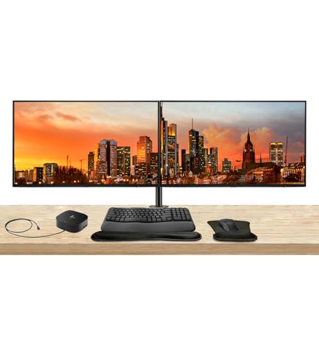 Image of HP Series 5 Pro 27-inch 527pf FHD 1080p LCD Monitor, 2-Pack Bundled with Desk Mount Dual Stand, USB-C Multiport G5 Dock, MK650 Wireless Keyboard & Mouse, Gel Mouse & Wrist Pad