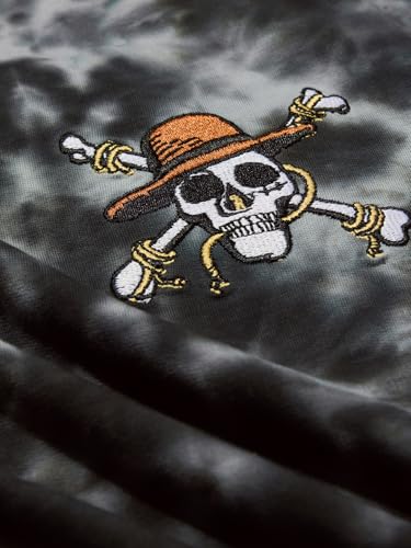Image of The Souled Store One Piece: Pirates Men and Boys Short Sleeves Round Neck Grey Tie Dye Cotton Oversized T-Shirts