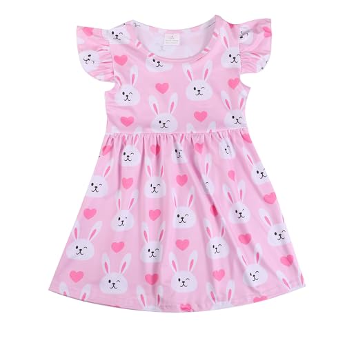 Easter Toddler Girls Dress Bunny Eggs Print Dresses Flutter Sleeve Clothes 3-8Y