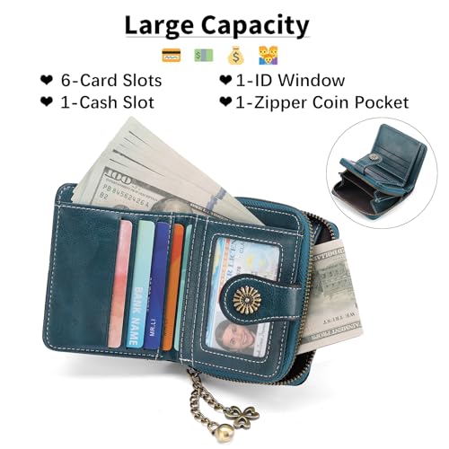 Image of Small Wallet for Women Leather Bifold Compact RFID Blocking with Zipper Coin Pocket