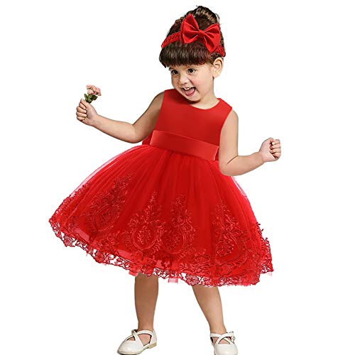 CMMCHAAH 0-6T Baby Girls Pageant Lace Embroidery Dresses Toddler Party Bowknot Tutu Gown Dress with Headwear4