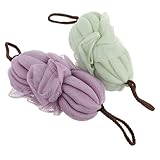 Holibanna 2個 伸縮性メッシュバススポンジ バスアクセサリー 吊り下げストラップ付き 背中マッサージ用 男女兼用 全身洗浄用 ランダムカラー