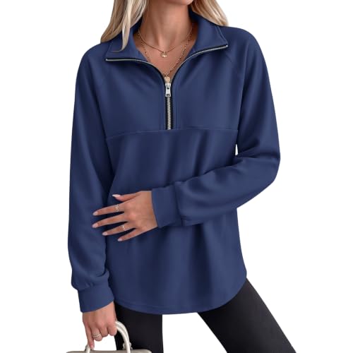 Fleece Pullover Women Cozy Drop Shoulder Mock Neck Quarter Zip Sweatshirt - image 7