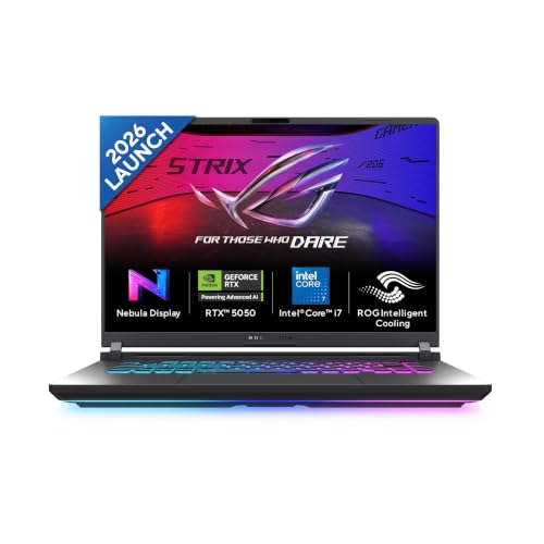 Image of ASUS ROG Strix G16 (2026),(14th Gen),Intel Core i7 14650HX,RTX 5050-8GB,16GB RAM (Upgradeable),1TB SSD,2.5k FHD+,16 inch(40 cm),Win 11,M365 Basic(1Y),Office 24,Gray,2.65 Kg,G615JHR-TS144WS,Gaming Laptop