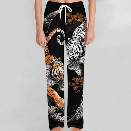 Yin And Yang Orange Tiger White Men's Pajama Pants Lightweight Pjs Bottoms Sleep Lounge Pant with Pocket Drawstring 5