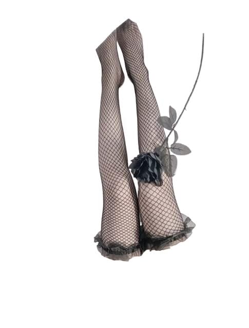 Bas femme cuisse haute sur genou dentelle résille chaussettes longues