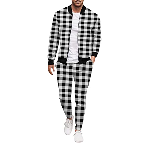 Veste d'hiver homme et pantalon à carreaux ensemble décontracté noir XXL