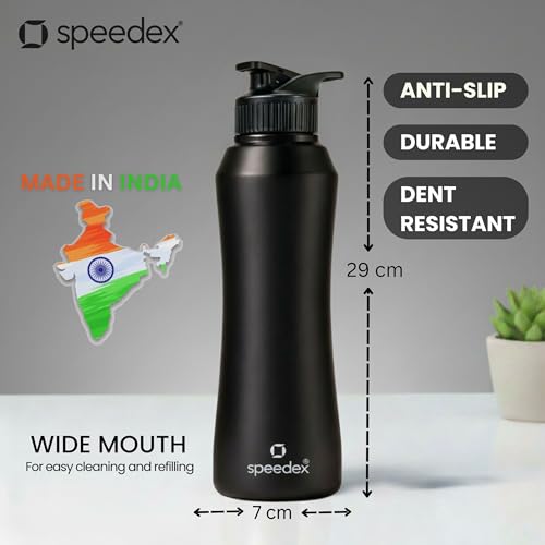 Image of Speedex Stainless Steel Water Bottle 1 Ltr, Leak Proof Sipper Cap, BIS Approved 1000 ml Metal Bottle For Daily, Office, School, Gym, Travel Use for Men, Women, Kids, Adults, Black, Set of 4