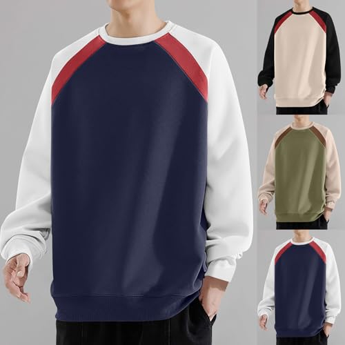 Cambkatl Color Block Sweatshirt for Men Loose Raglan Long Sleeve Pullover Casual Crewneck Patchwork 2025 Spring Tops2