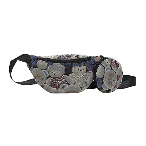 Moda Marsupio Kawaii Orso Shopping Bags Carino Unisex Grande Capacità Casual Cerniera Tela per Vacanze Viaggi Quotidiano Con portamonete Dark Blue alla moda