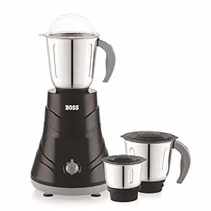 BOSS Alpha Mixer Grinder, 750 Watt, 3-Speed with Overload Protection, 3 Jars, Black