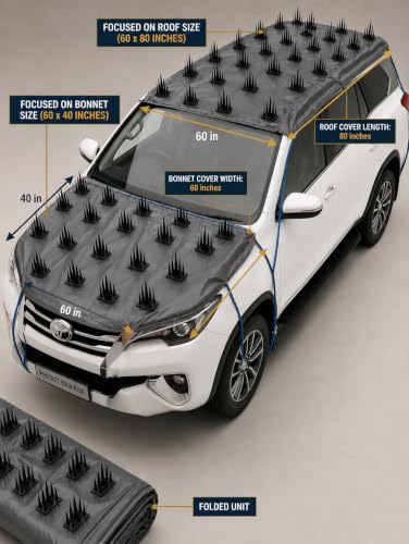 Image of Premium Car Protection Cover (Set of 2) - High-Density Anti-Monkey & Dog Spikes for Roof (80 inchx60 inch)(39pcs) and Bonnet (60 inchx40 inch)(27pcs) - Universal Waterproof & Scratch-Proof Exterior Guard (Grey)