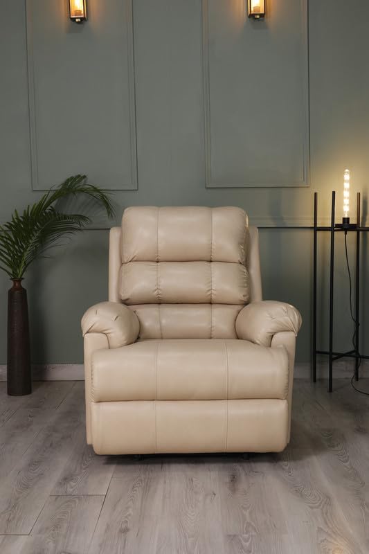 Image of Solis Royale 1 Seater Recliner Sofa Chair | Motorized Recliner Lounge Sofa Chairs for Relaxing | Comfortable Cushioned | Living Room, Bedroom, Office (Amnet - Beige, Amnet - Leatherette)