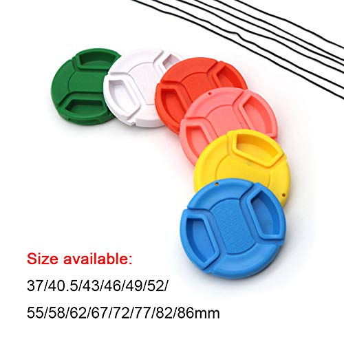 3 Pack 37/40.5/43/46/49/52/55/58/62/67/72/77/82/86mm Center Pinch Lens Cap Cover +Anti Loss Rope Red Blue Yellow White Pink Green Front Lens Cap Compatible with 55mm Cameras (Green,55mm)