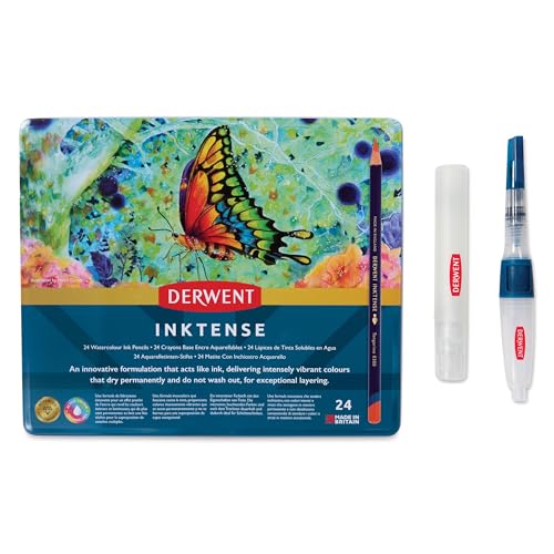Image of Derwent Inktense Pencils - Blick Exclusive Set of 24 with Waterbrush and Spritzer, Assorted Colors