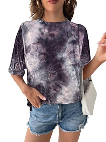 Image of Remidoo Women's Casual Oversized T Shirt Short Sleeve Graphic Tee Letter Tie Dye Shirts